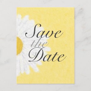 White Daisy on Yellow Save the Date Postcard