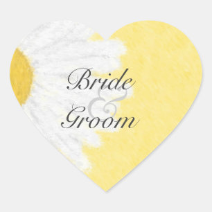 White Daisy on Yellow Wedding Stickers