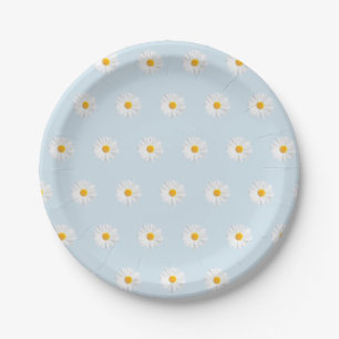 white daisy paper plate