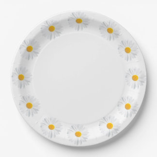 white daisy paper plate