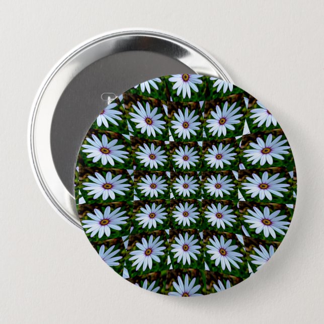 White Daisy Pattern 10 Cm Round Badge (Front & Back)
