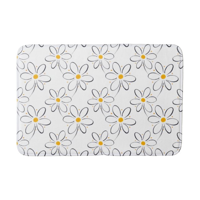 White Daisy Pattern Bath Mat (Front)