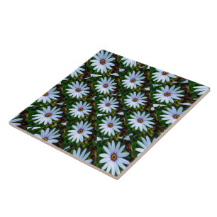 White Daisy Pattern Ceramic Tile
