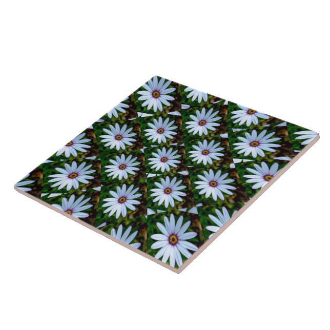 White Daisy Pattern Ceramic Tile (Side)