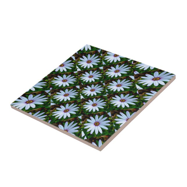 White Daisy Pattern Ceramic Tile (Side)