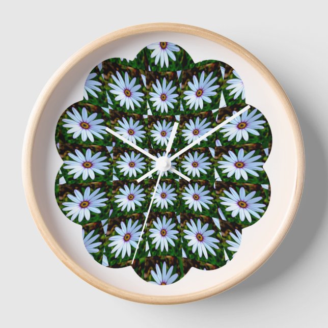 White Daisy Pattern Clock (Front)