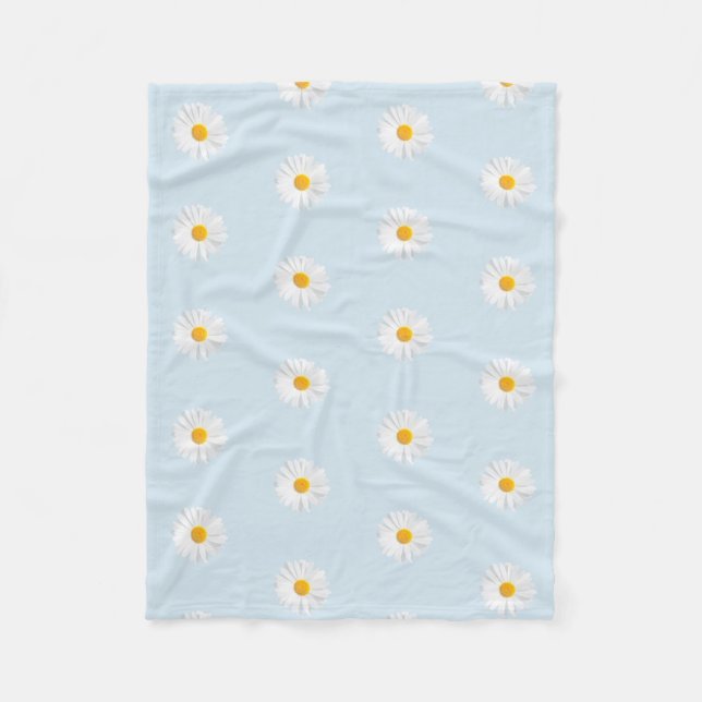 white daisy pattern fleece blanket (Front)