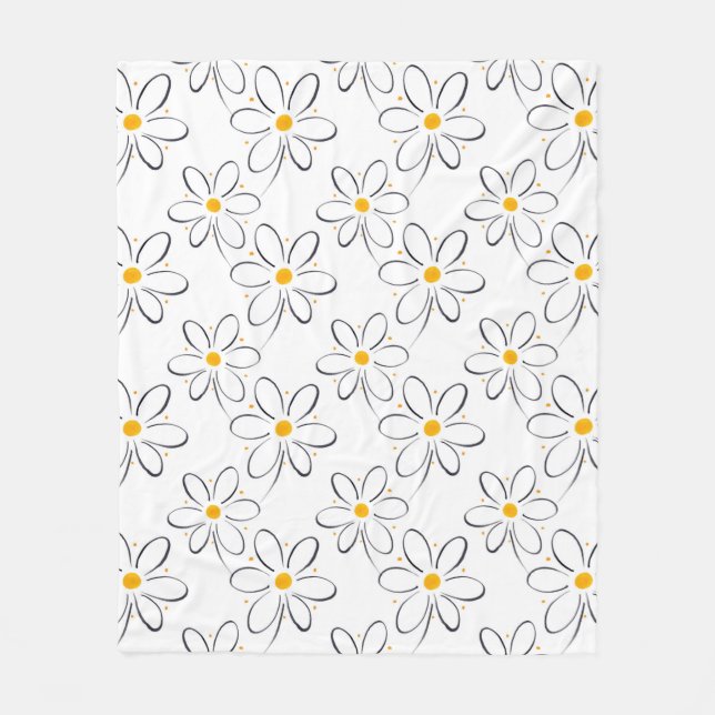 'White Daisy Pattern' Fleece Blanket (Front)