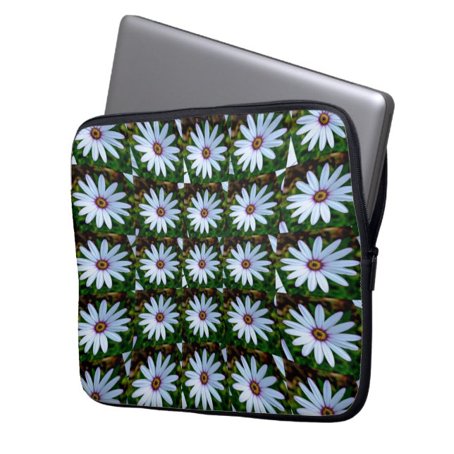 White Daisy Pattern Laptop Sleeve (Front Left)