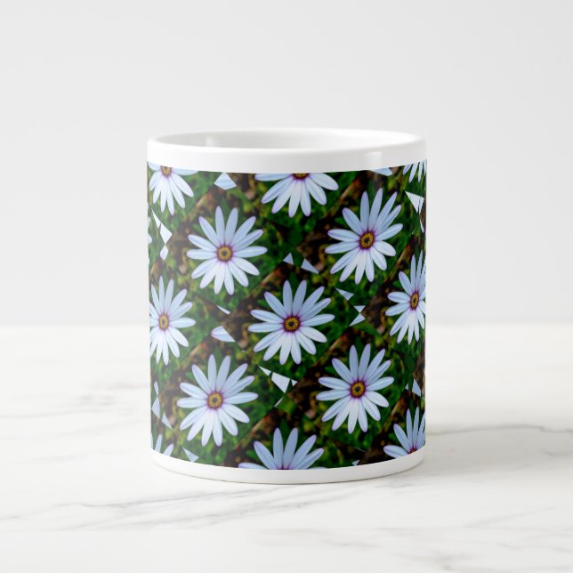 White Daisy Pattern Large Coffee Mug (Front)