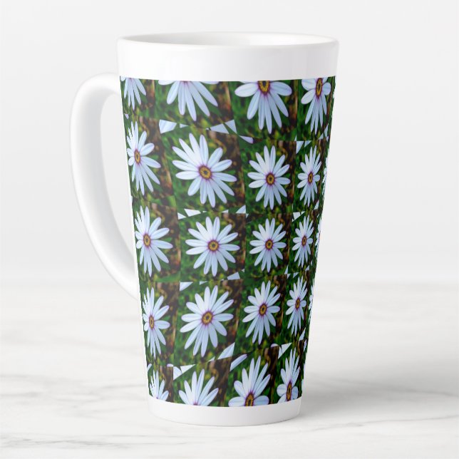 White Daisy Pattern Latte Mug (Left Angle)