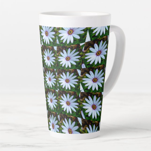 White Daisy Pattern Latte Mug (Right Angle)