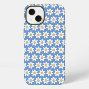 White Daisy Pattern on Blue iPhone 13 Case
