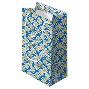 White Daisy Pattern on Blue Small Gift Bag
