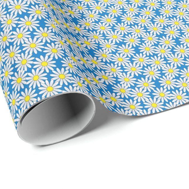 White Daisy Pattern on Blue Wrapping Paper (Roll Corner)
