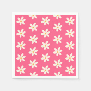 White Daisy Pattern on Hot Pink Retro y2k Preppy Napkin
