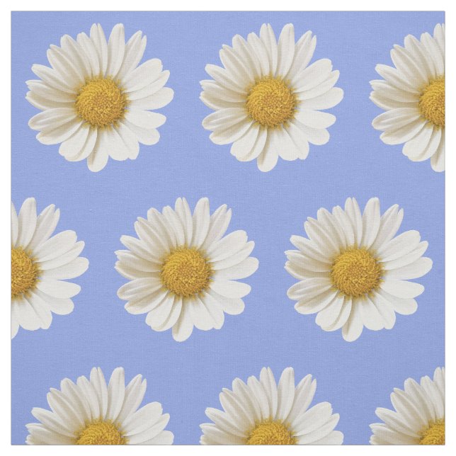 White Daisy Pattern on Light Blue Background Fabric (Swatch)