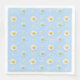 White Daisy Pattern on Light Blue Background  Napkin