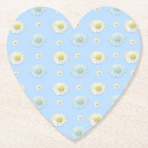 White Daisy Pattern on Light Blue Heart
