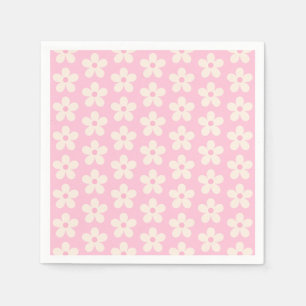 White Daisy Pattern on Pastel Pink Minimalist Napkin
