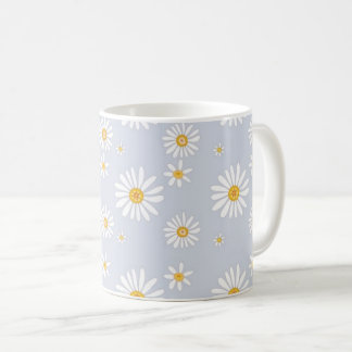 White Daisy Pattern on Soft Grey Coffee Mug