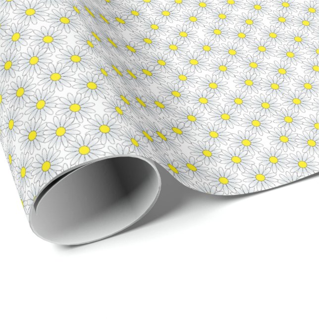 White Daisy Pattern on White Wrapping Paper (Roll Corner)