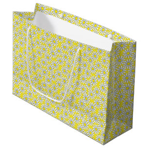 White Daisy Pattern on Yellow Large Gift Bag