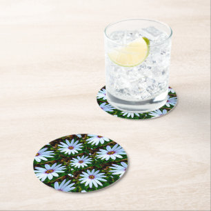 White Daisy Pattern Round Paper Coaster