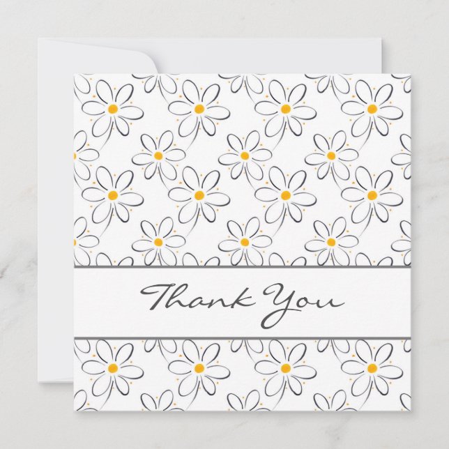 White Daisy Pattern Thank You Card (Front)