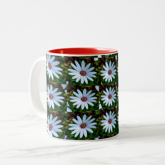 White Daisy Pattern Two-Tone Coffee Mug (Front Left)