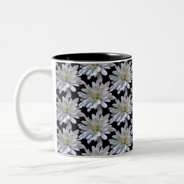 White daisy pattern white flowers Two-Tone coffee mug (Left)