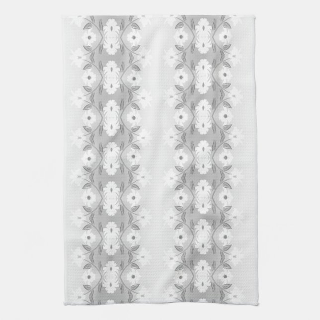 White daisy pattern with grey tea towel (Vertical)
