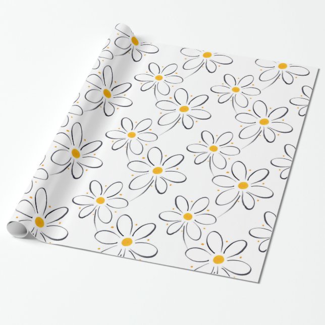 White Daisy Pattern Wrapping Paper (Unrolled)