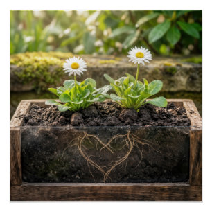 White Daisy Plants In a Flower Box Poster