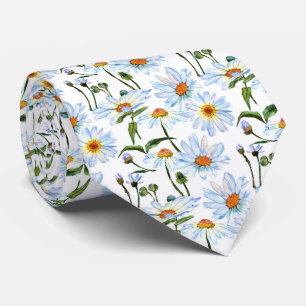 White Daisy Print Pattern Tie