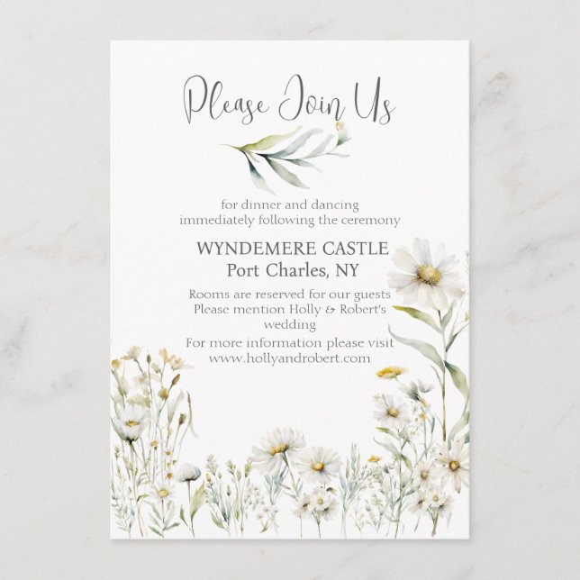 White Daisy QR Code Wedding Enclosure Card (Front)