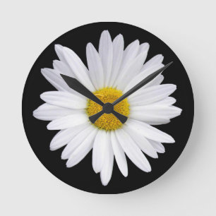 white daisy round clock