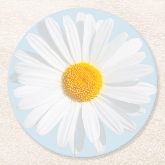 white daisy round paper coaster (Front)