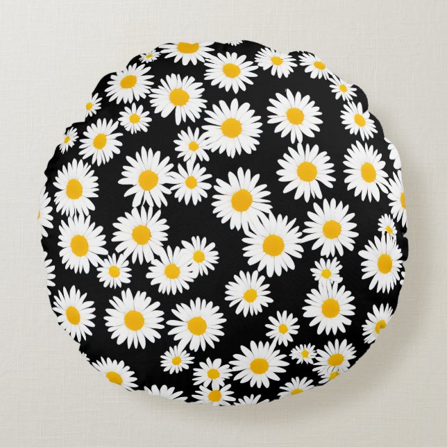 White Daisy Round Pillow (Front)