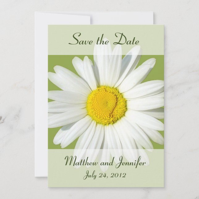 White Daisy Save the Date Announcement Card (Front)