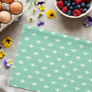 White Daisy Simple Floral Spring Pattern Green Tea Towel