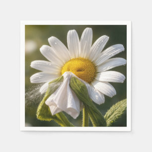 White Daisy Sneezing Into a Handkerchief Napkin
