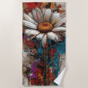 White Daisy Urban Collage Flower Art Beach Towel