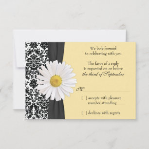 White Daisy Vintage Damask Wedding RSVP Reply Card