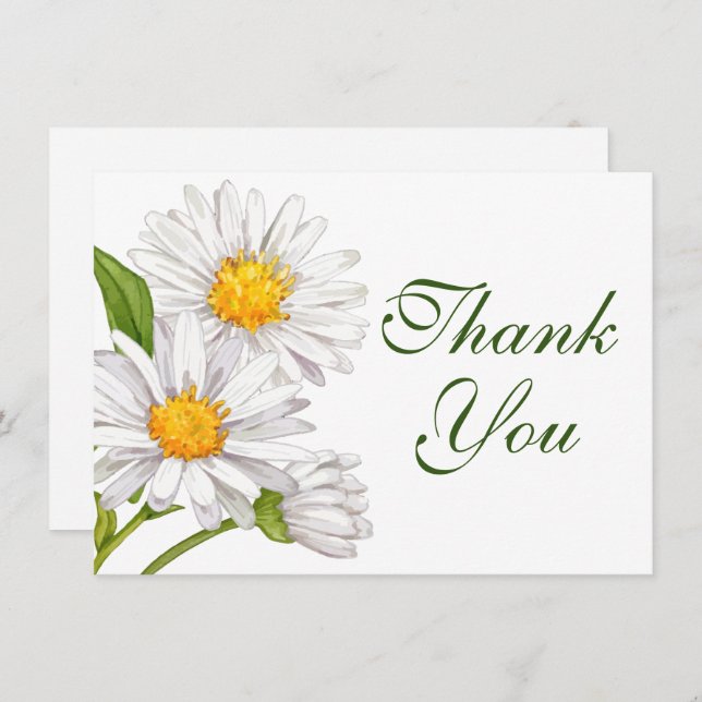 White Daisy Watercolor Summer Floral Thank You (Front/Back)