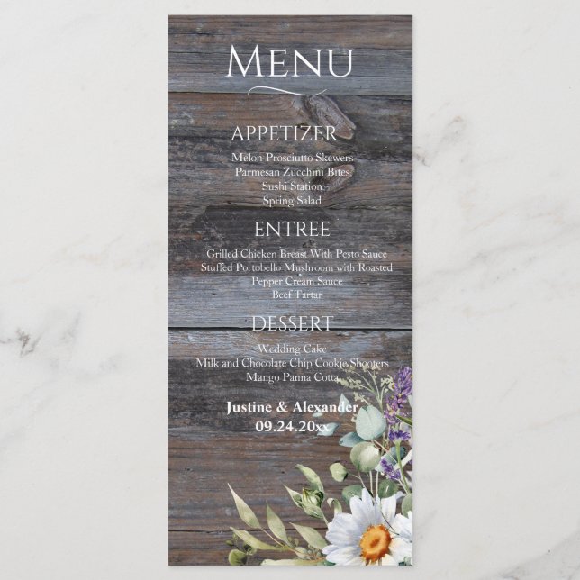 White Daisy Wedding Menu (Front)