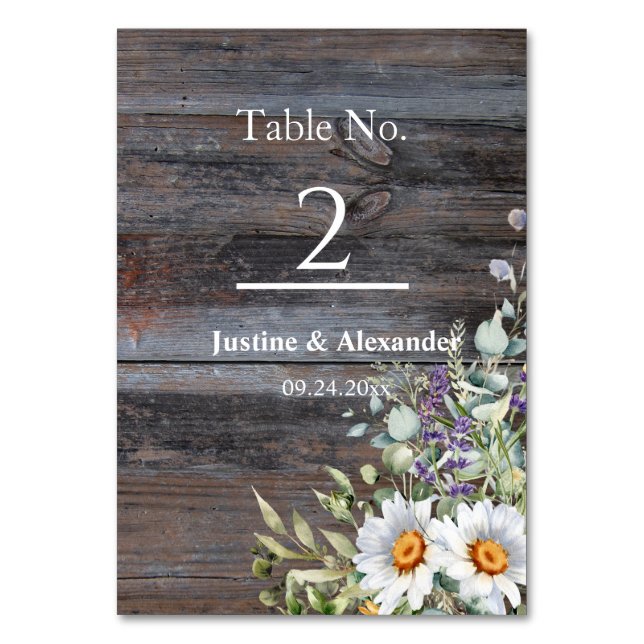 White Daisy Wedding Table Number (Front)
