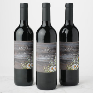 White Daisy Wedding Wine Label