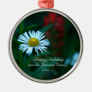 White Daisy Wildflower Christmas Ornament, Premium Metal Ornament