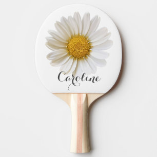 White Daisy with Custom Name Ping Pong Paddle